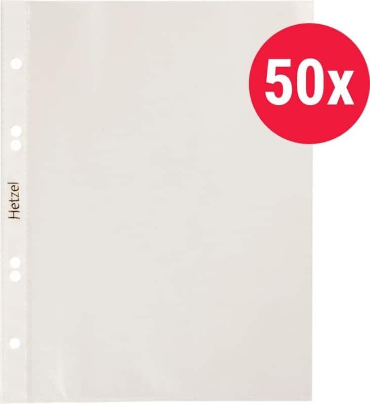 Hetzel Prospekthüllen  DIN A6 Genarbt Transparent 75 Mikron PP (Polypropylen) Öffnung oben 6 Löcher 50 Stück