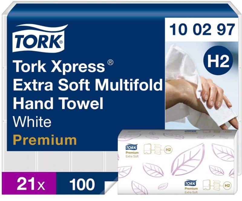 Tork Xpress Premium  Papierhandtücher H2 M-falz Weiß 2-lagig 100297 21 Stück à 100 Blatt