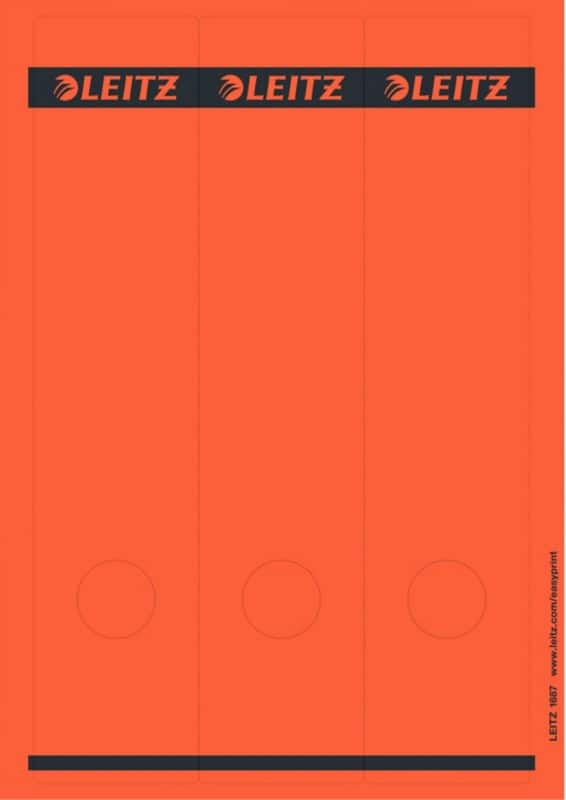 Leitz PC-beschriftbare Selbstklebende Rückenschilder 1687 Lang Für Leitz 1080 Qualitäts-Ordner Rot 62 x 285 mm 75 Stück