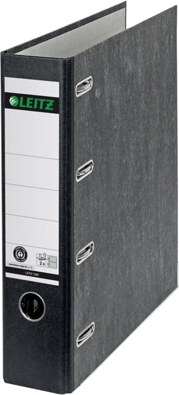 Leitz Doppelordner Breit DIN A4 75 mm Schwarz 4 Ringe 1092 Pappkarton Wolkenmarmor Hochformat