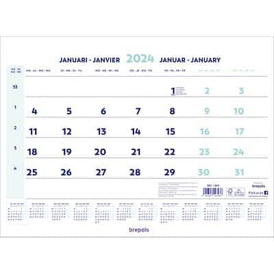 Brepols Wandkalender 2025 1 Monat / 1 Seite Niederländisch, Französisch, Deutsch, Englisch 31,5 (B) x 0,6 (T) x 46 (H) cm Weiß