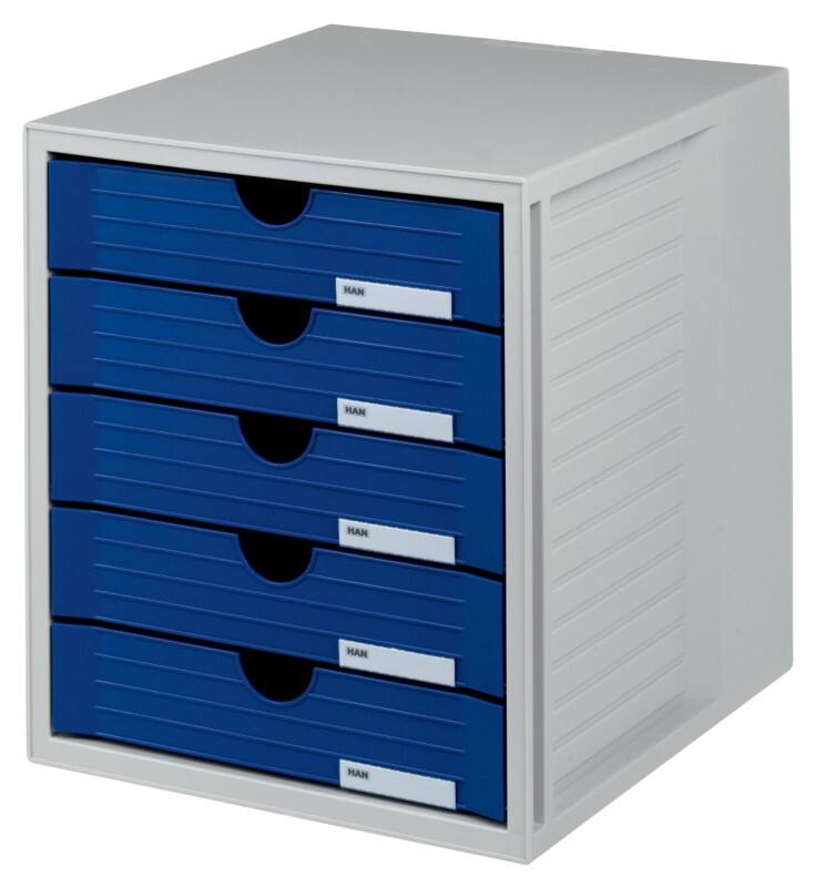 HAN Schubladensystem Kunststoff, PS (Polystyrol) Blau, Hellgrau 5 Schübe 27,5 x 33 x 32 cm DIN A4