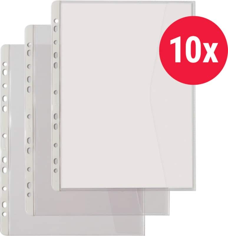 Rexel Prospekthüllen  DIN A4 Genarbt Transparent 130 Mikron PP (Polypropylen) Öffnung rechts 11 Löcher 10 Stück