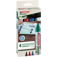 edding EcoLine 21 Permanentmarker Mittel Rundspitze 1,5 - 3 mm Farbig sortiert Nachfüllbar Wasserbeständig 4 Stück