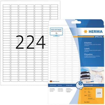 HERMA Inkjetetiketten 8830 Weiß DIN A4 25,4 x 8,5 mm 25 Blatt à 224 Etiketten