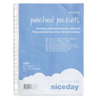 Niceday Economy Prospekthüllen DIN A4 Genarbt Transparent 55 Mikron PP (Polypropylen) Oben 23 Löcher 100 Stück