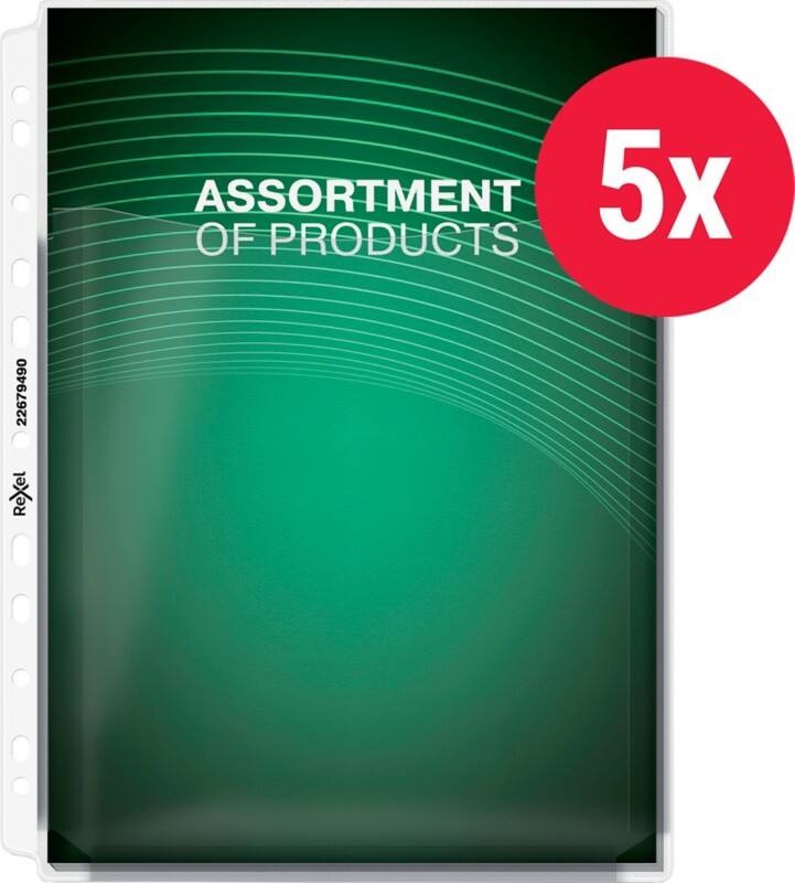 Rexel Extra Capacity Prospekthüllen  DIN A4 Genarbt Transparent 170 Mikron PVC (Polyvinylchlorid) Öffnung oben 11 Löcher 5 Stück
