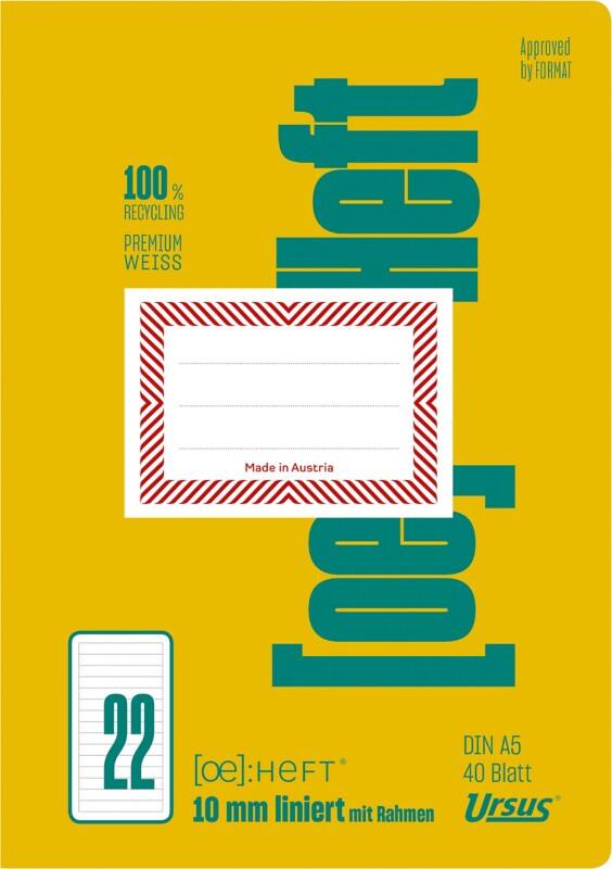 Ursus OE Schulheft OE.22 A5 40 Blatt 80g/qm 10mm liniert mit Rahmen