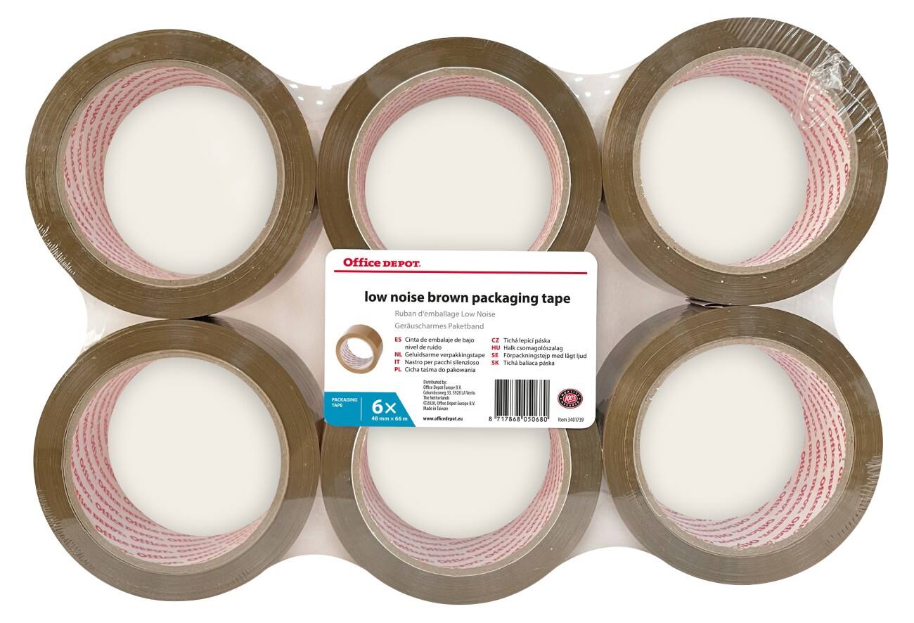 Office Depot Verpackungsklebeband Industrial Low Noise 48 mm x 66 m Braun 6 Rollen