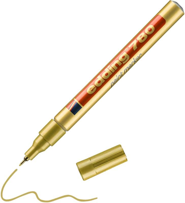edding 780 Permanent Lackmarker Gold Extra Fein Nadelspitze 1 - 0,8 mm  Wasserbeständig