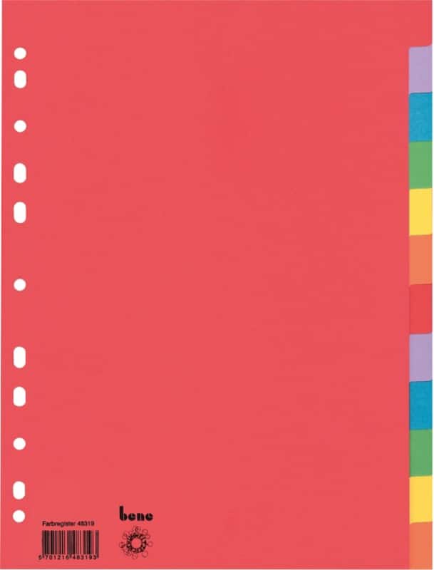Bene Blanko Register DIN A4 Farbig Sortiert 12-teilig Pappkarton 11 Löcher 48319 12 Stück