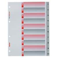 Kolma Register DIN A4 hoch Grau, Rot 10-teilig Perforiert Kunststoff 1 bis 10 10 Blatt