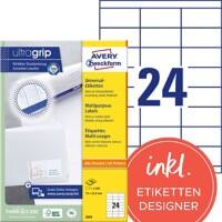 AVERY Zweckform ultragrip Universaletiketten 3664 Selbsthaftend DIN A4 Weiß 70 x 33,8 mm 100 Blatt à 24 Etiketten