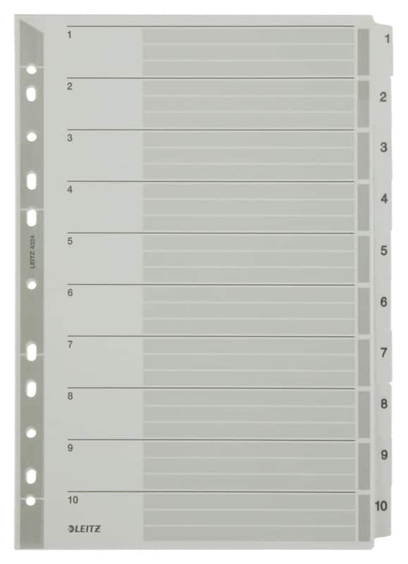 Leitz Register 4324 DIN A4 Weiß 10-teilig Perforiert Karton 1 bis 10
