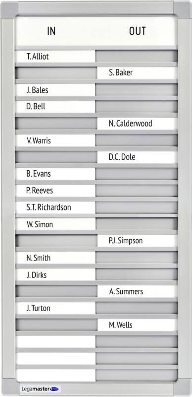 Legamaster Professional Anwesenheitstafel 26 (B) x 54 (H) cm Aluminium, Kunststoff Silber
