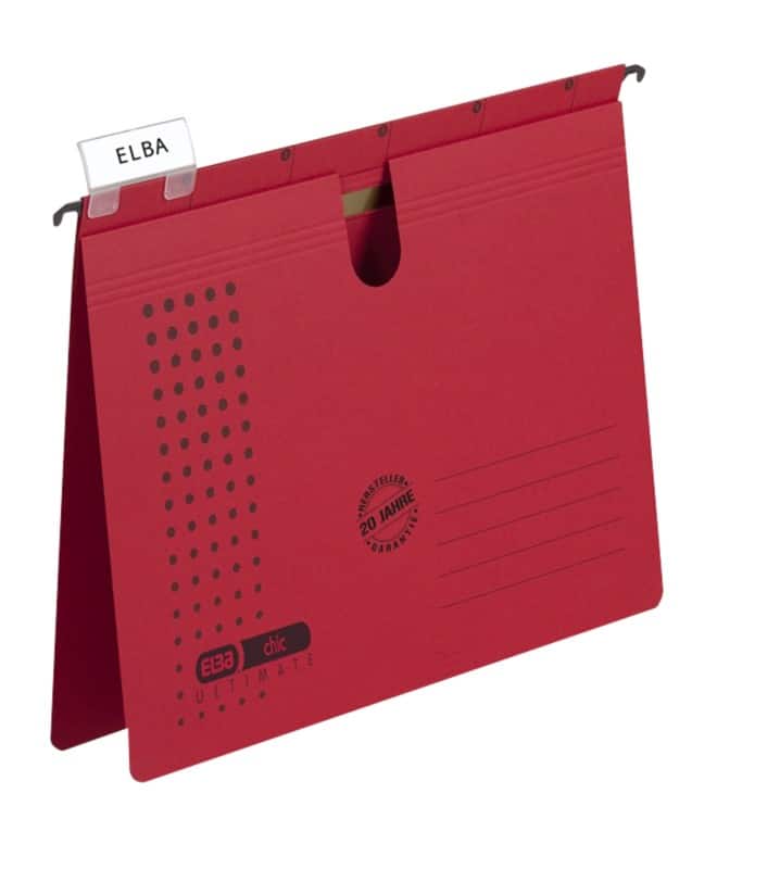 ELBA chic ULTIMATE Hängemappen DIN A4 V-Boden Rot Blauer Engel UZ56 (Recyclingkarton Schreibwaren) 5 Stück