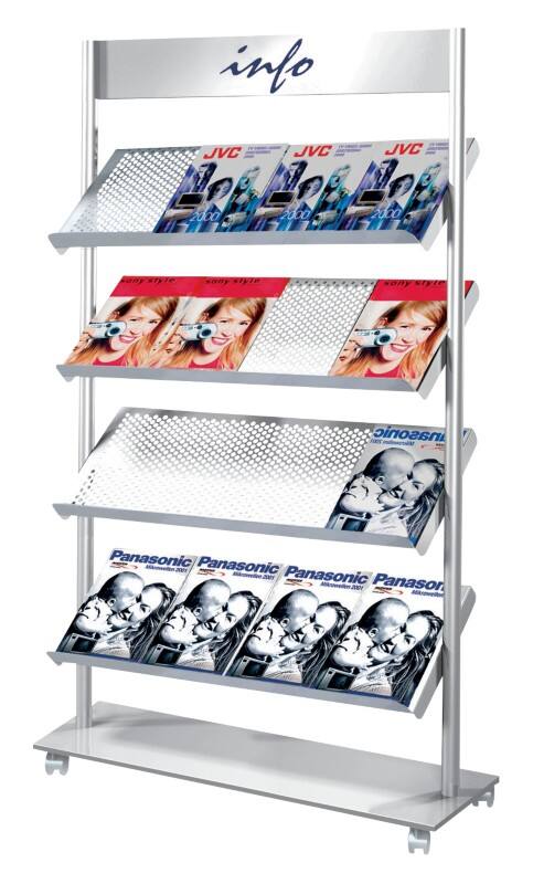 Kerkmann Rico DIN A4 Prospektständer Silber 6332 985 (B) x 300 (T) x 1.650 (H) mm