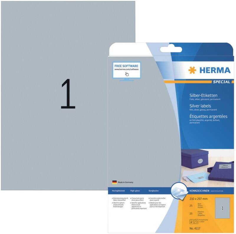 HERMA Etiketten 4117 Silber A4 Polyesterfolie 21 x 29,7 cm