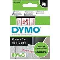 Dymo D1 S0720550 / 45015 Authentic Schriftband Selbstklebend Roter Druck auf Weiß 12 mm x 7m