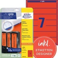 AVERY Zweckform ultragrip Ordneretiketten L4762-20 Selbsthaftend DIN A4 Rot 3,8 x 19,2 cm 20 Blatt à 7 Etiketten