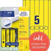 AVERY Zweckform L4751-20 Ordneretiketten DIN A4 Gelb 38 x 297 mm 20 Blatt à 5 Etiketten
