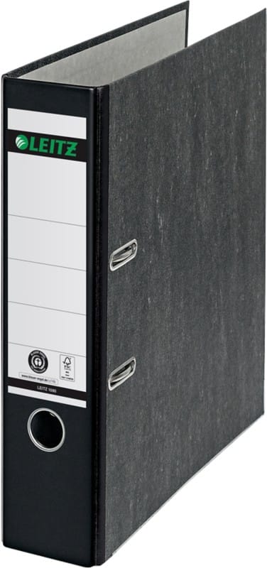 Leitz 180° Breit Ordner DIN A4 82 mm Schwarz 2 Ringe 1080 Pappkarton Wolkenmarmor Hochformat Recycled
