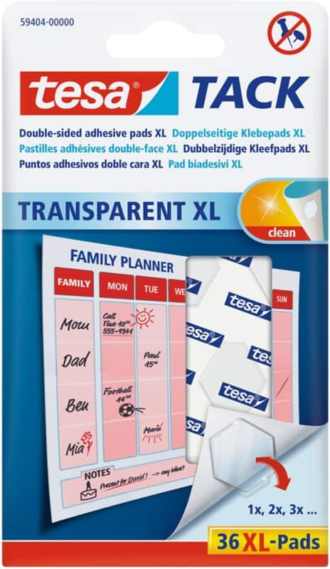 tesa Tack XL Doppelseitige Klebepads Non-permanent 2,4 x 0,4 x 2 cm Transparent 36 Stück