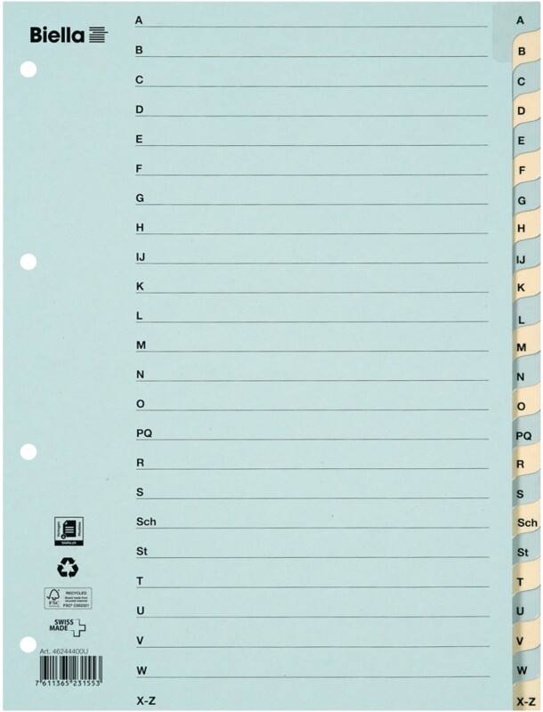Biella A - Z Alphabetische Register DIN A4 Blau, Gelb 24-teilig 4 Löcher 0462444.00