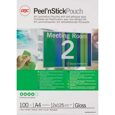GBC Peel'nStick Laminierfolien DIN A4 Selbsthaftend Glänzend 2 x 125 (250) Mikron Transparent 100 Stück