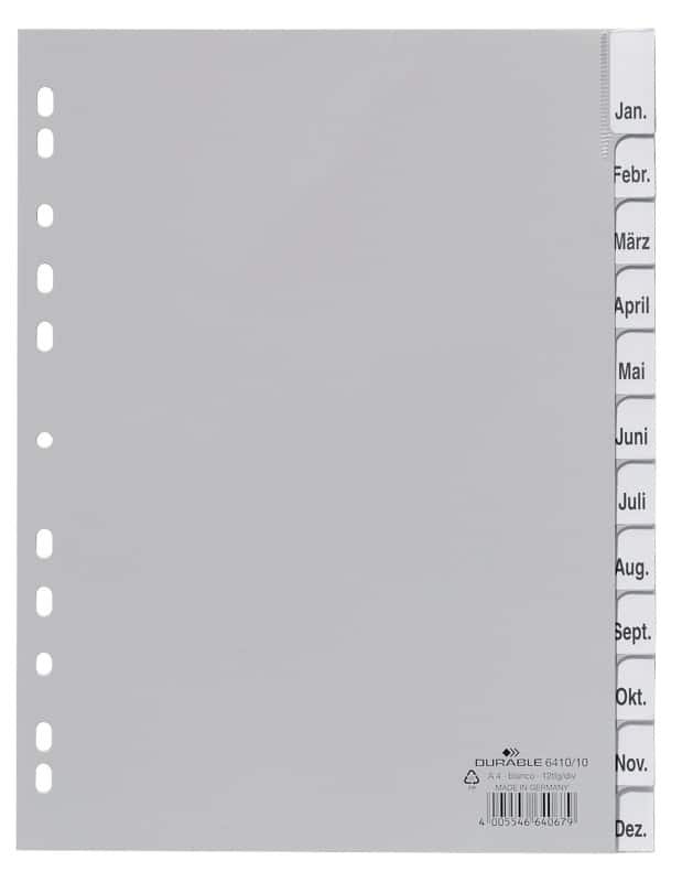 DURABLE Jan - Dez Monatsregister DIN A4 Grau 12-teilig PP (Polypropylen) 11 Löcher 6410