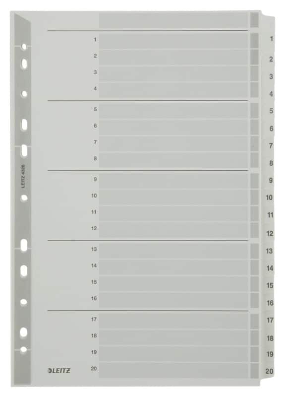 Leitz Register 4326 DIN A4 Weiß 20-teilig 11-fach Karton 1 bis 20