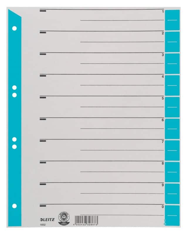 Leitz 1 bis 10 Register DIN A4 Überbreite Blau Hellblau 1-teilig Pappkarton 6 Löcher 1652 100 Stück