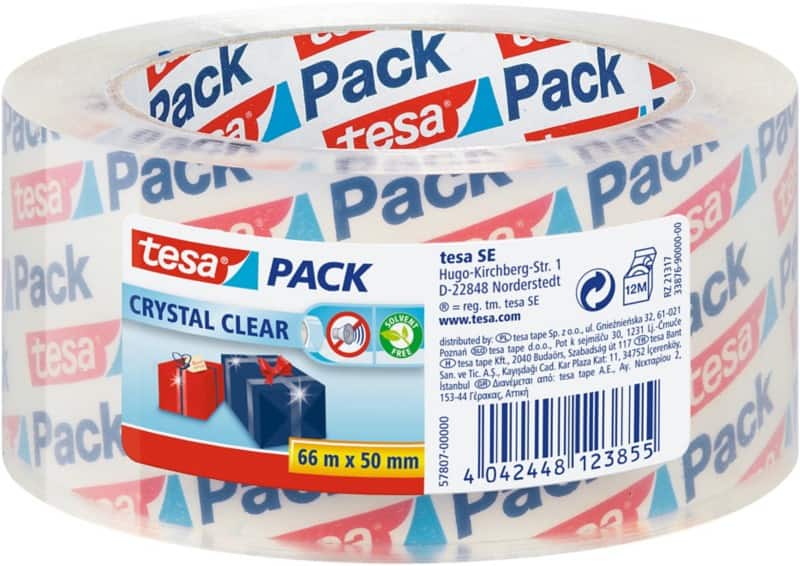 tesa Verpackungsklebeband tesapack Crystal Clear Transparent 50 mm (B) x 66 m (L) PP (Polypropylen)