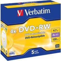 Verbatim DVD+RW Jewelcase Silber 4x 4.7 GB 5 Stück