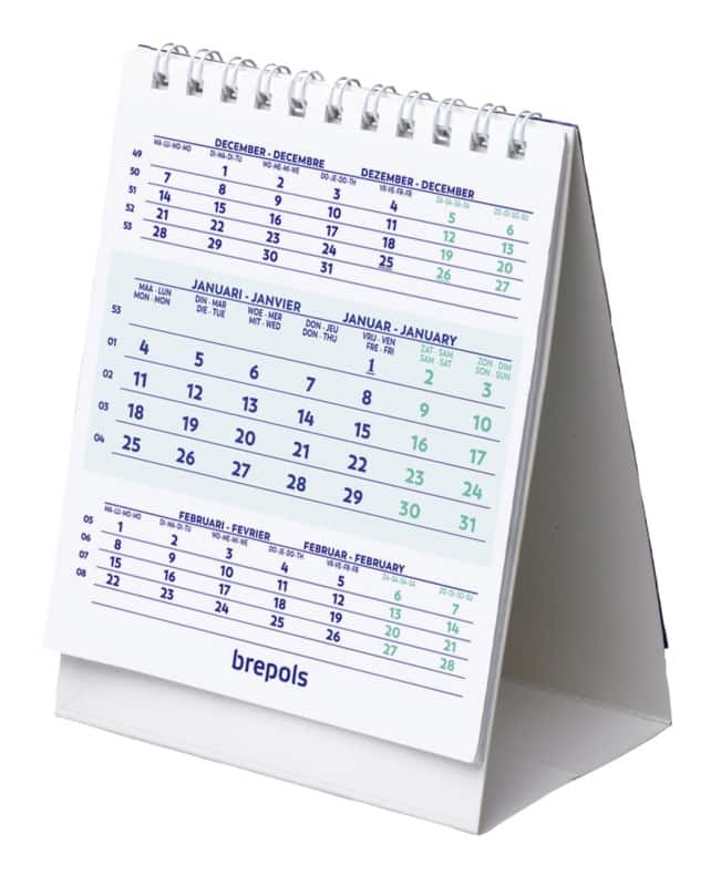 Brepols Schreibtisch-Kalender 2026 3 Monate / 1 Seite Englisch 10,5 (B) x 0,4 (T) x 13 (H) cm Weiß