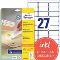 AVERY Zweckform L4737REV-25 Etiketten DIN A4 Weiß 63,5 x 29,6 mm 30 Blatt à 27 Etiketten
