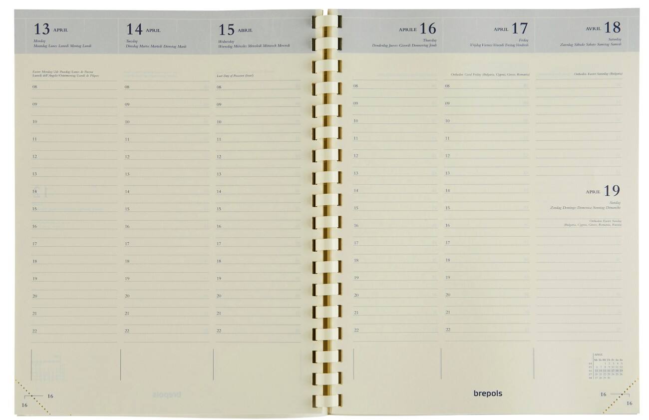 Brepols Timing Terminkalender Nachfüllung 2027 DIN A5 1 Woche / 2 Seiten Deutsch, Englisch, Französisch, Italienisch, Niederländisch, Spanisch Creme