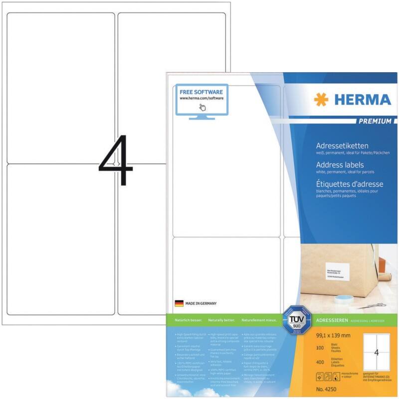 HERMA Adressetiketten 5548 Weiß DIN A4 99,1 x 139 mm 100 Blatt à 4 Etiketten