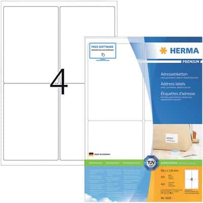 HERMA Adressetiketten 5548 Weiß DIN A4 99,1 x 139 mm 100 Blatt à 4 Etiketten