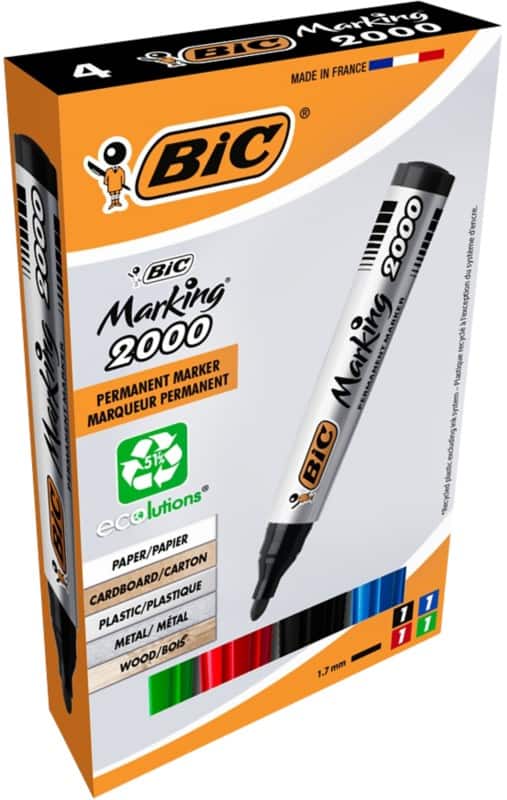BIC Marking 2000 Permanentmarker 51% Recycelt Mittel Rundspitze 1,7 - 1,7 mm Farbig sortiert 4 Stück