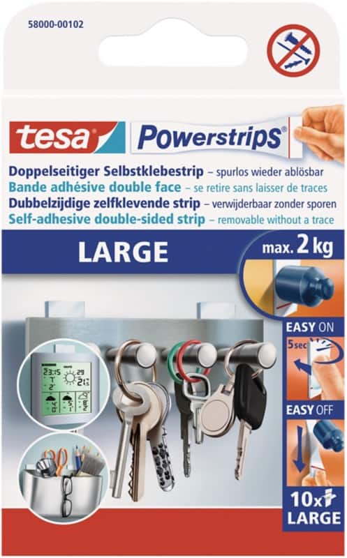 tesa Klebestreifen Powerstrips Large Weiß 50 mm (B) x 0,05 m (L) Synthesekautschuk 10 Stück
