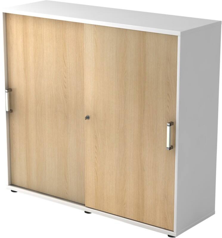 Hammerbacher Schiebetürenschrank Spanplatte 2 Fachböden abschließbar 1.200 x 400 x 1.100 mm Braun, Weiß