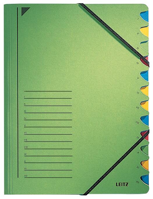 Leitz Ordnungsmappe DIN A4 Grün Karton Mit 12 Fächern 24,7 x 32 cm