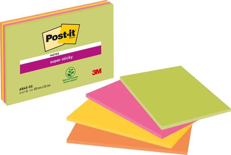 Post-it Haftnotizen 203 x 152 mm Farbig sortiert Rechteckig Blanko 4 Stück à 45 Blatt