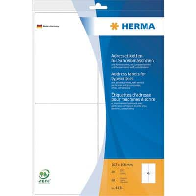 HERMA Multifunktionsetiketten 4434 Weiß DIN A4 102 x 148 mm 20 Blatt à 4 Etiketten