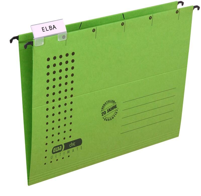 ELBA chic ULTIMATE Hängemappen DIN A4 V-Boden 230 g/m² Grün Blauer Engel UZ56 (Recyclingkarton Schreibwaren) 5 Stück