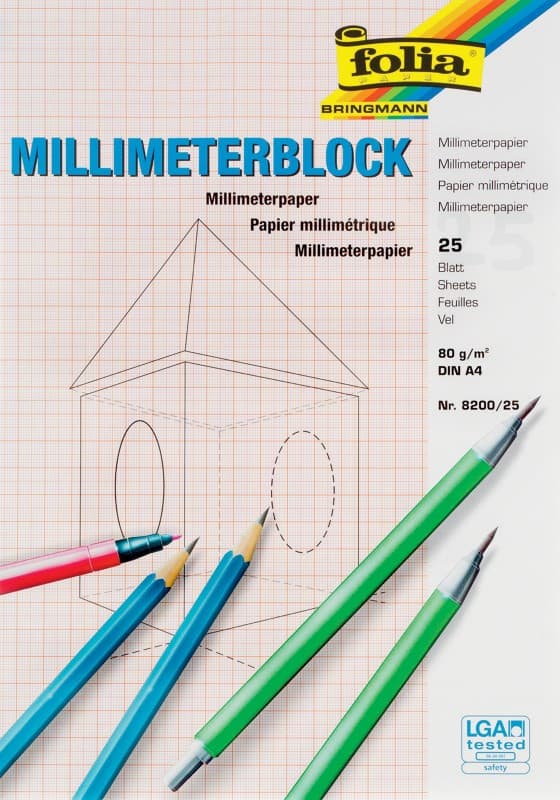 Folia DIN A4 Millimeterblock Weiß 80 g/m² 25 Blatt