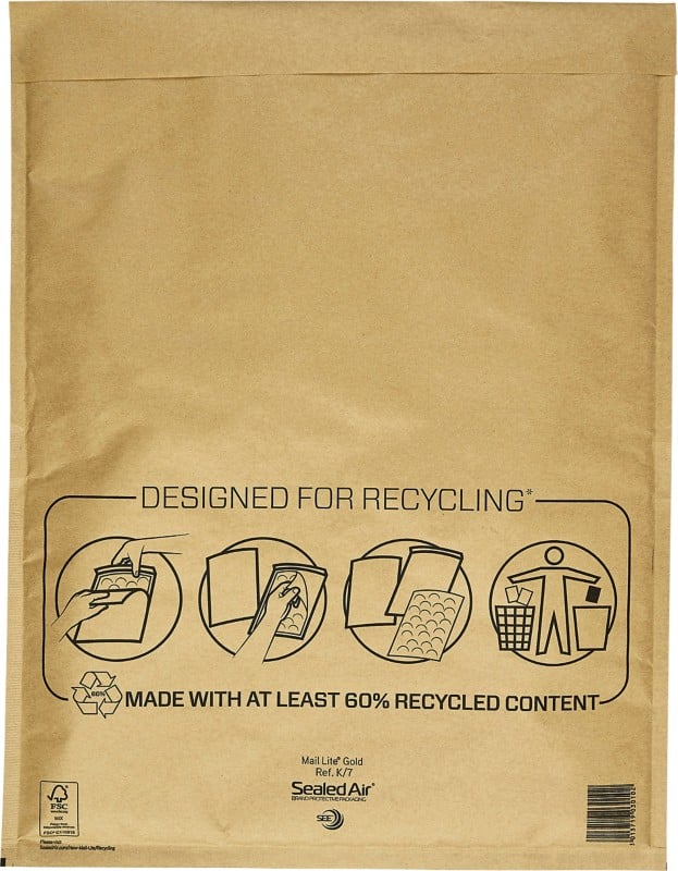 Mail Lite Luftpolster-Versandtaschen K/7 Gold Ohne Fenster 350 (B) x 470 (H) mm Abziehstreifen 79 g/m² 50 Stück