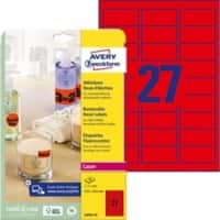 AVERY Zweckform L6003-25 Warnetiketten DIN A4 Neonrot 63,5 x 29,6 mm 25 Blatt à 27 Etiketten