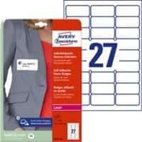 AVERY Zweckform L4784-20 Namensschilder DIN A4 Weiß 63,5 x 29,6 mm 20 Stück à 27 Etiketten